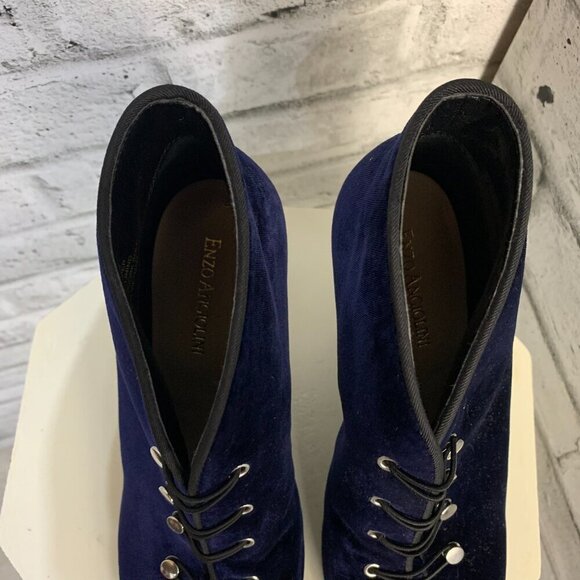 Enzo Angiolini Witchy Blue Velvet Peep Toe Strappy Ankle Boot - Picture 9 of 12